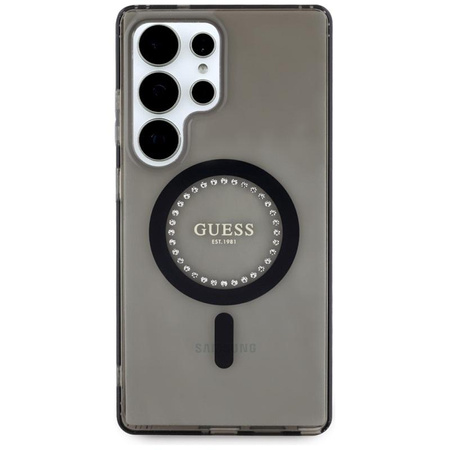 Guess Strasszos nyomtatott klasszikus logó MagSafe - tok Samsung Galaxy S25 Ultra (fekete)