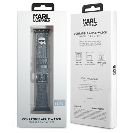 Karl Lagerfeld Saffiano Karl Head - Bracelet pour Apple Watch 38/40/41 mm (argent)