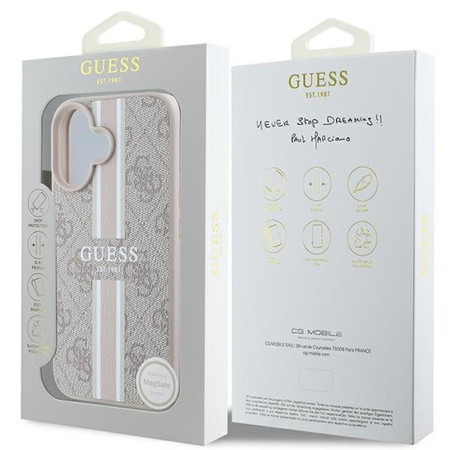 Guess 4G Gedruckte Streifen MagSafe - iPhone 16 Tasche (rosa)