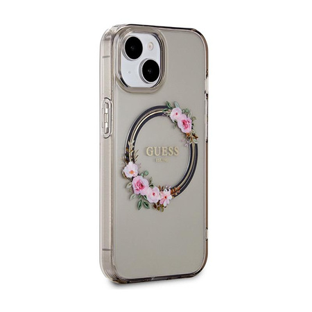 Guess IML Flowers Wreath MagSafe - Case iPhone 15 (Black)