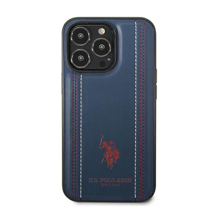 US Polo Assn Leather Stitch - Étui pour iPhone 14 Pro Max (bleu marine)