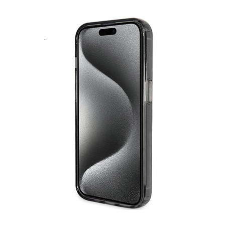 Guess Ring Stand Script Glitter MagSafe - pouzdro pro iPhone 15 Plus (černé)