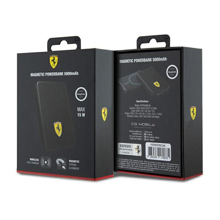 Ferrari Metal Logo MagSafe - Induktions-Powerbank 5000 mAh 15W MagSafe (Schwarz)