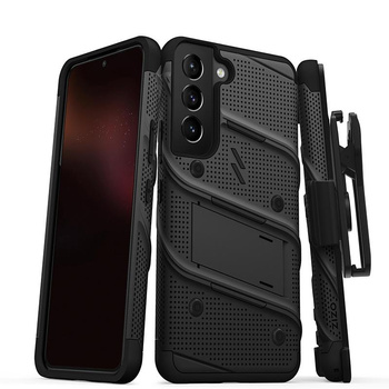 ZIZO BOLT Serie - Samsung Galaxy S22 gepanzertes Gehäuse mit 9H Glas für Bildschirm + Halterung mit Ständer (schwarz)