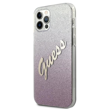 Guess Glitter Gradient Script - iPhone 12 / iPhone 12 Pro tok (rózsaszín)