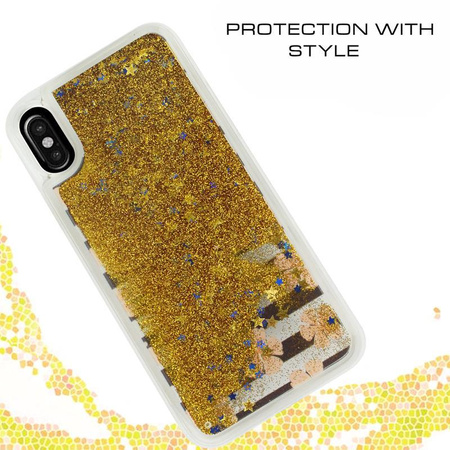 Zizo Liquid Glitter Star Case - iPhone X (Růžové květy)