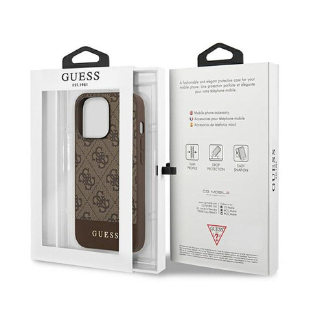 Guess 4G Bottom Stripe Collection - pouzdro pro iPhone 13 Pro (hnědé)