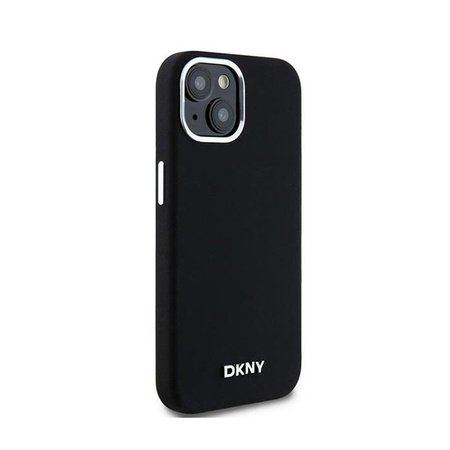 DKNY Liquid Silicone Small Metal Logo MagSafe - pouzdro pro iPhone 15 Plus / 14 Plus (černé)