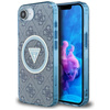 Guess IML Metal Glitter 4G Circle Triangle MagSafe - étui pour iPhone 16e (bleu)