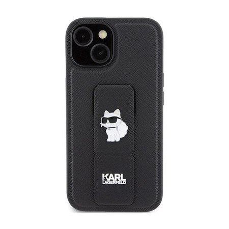 Karl Lagerfeld Gripstand Saffiano Choupette Pins - pouzdro na iPhone 15 (černé)