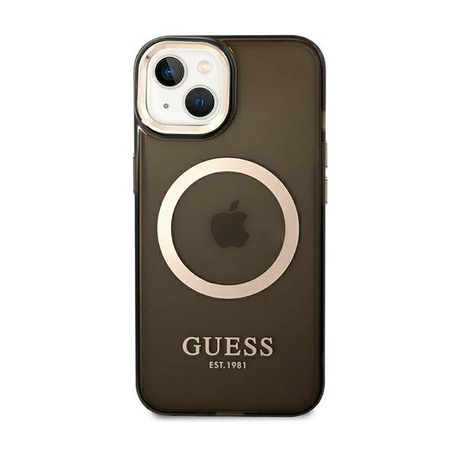 Guess Gold Outline Průsvitné pouzdro MagSafe - iPhone 14 Plus (černé)