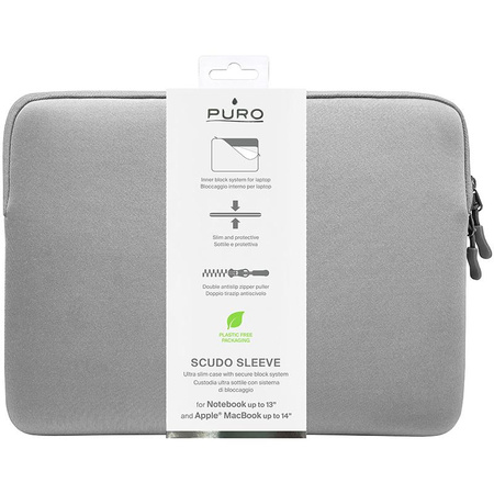 PURO Scudo Sleeve - obal na MacBook Pro 14" / Notebook 13" (stříbrný)