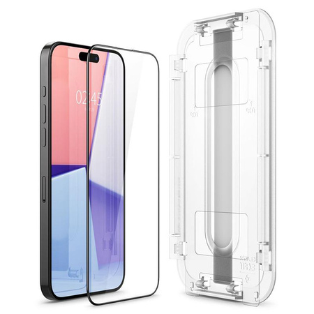 Spigen GLAS.TR EZ FIT FC - Gehärtetes Glas für iPhone 15 Pro (schwarzer Rahmen)