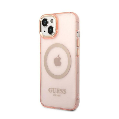 Guess Gold Outline Translucent MagSafe - Etui iPhone 14 Plus (różowy)