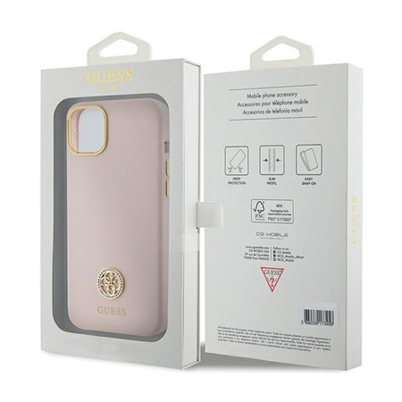 Guess Silicone Logo Strass 4G - Coque iPhone 15 (rose)