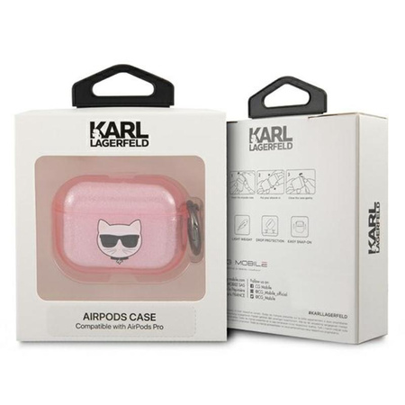Karl Lagerfeld Choupette Head Glitter - pouzdro na Airpods Pro (růžové)