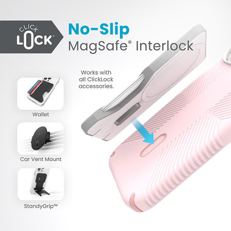 Speck Presidio2 Grip ClickLock & MagSafe - Coque iPhone 15 / iPhone 14 / iPhone 13 (Rose Nimbus / Rose Dahlia)