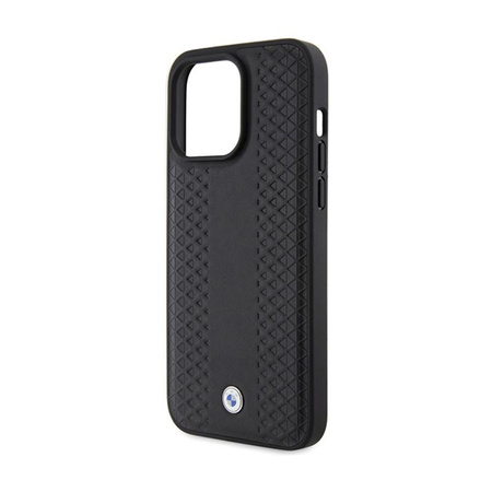 Kožené pouzdro BMW s diamantovým vzorem - iPhone 15 Pro (černé)