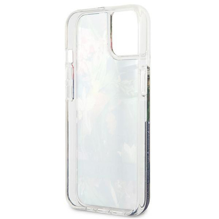 Guess Liquid Glitter Flower - pouzdro pro iPhone 13 (modré)