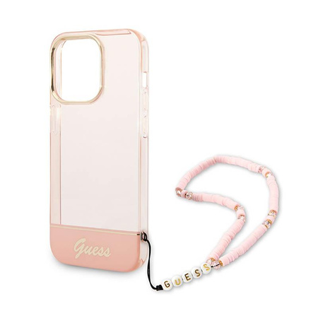 Guess Bracelet perle translucide - Coque iPhone 14 Pro (rose)