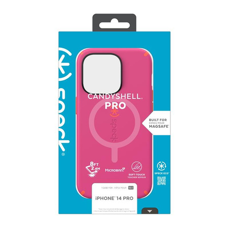 Speck CandyShell Pro + MagSafe - Coque pour iPhone 14 Pro avec revêtement MICROBAN (Digital Pink / Energy Red)
