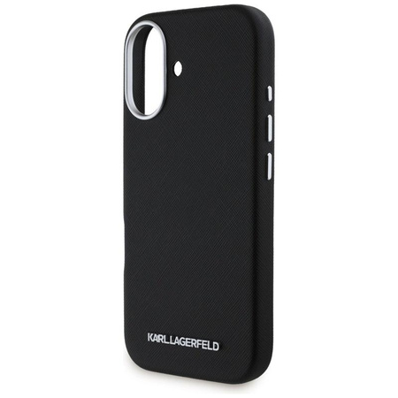 Karl Lagerfeld Saffiano Full Wrapped Elongated Metal Logo MagSafe - tok iPhone 16-hoz (fekete)
