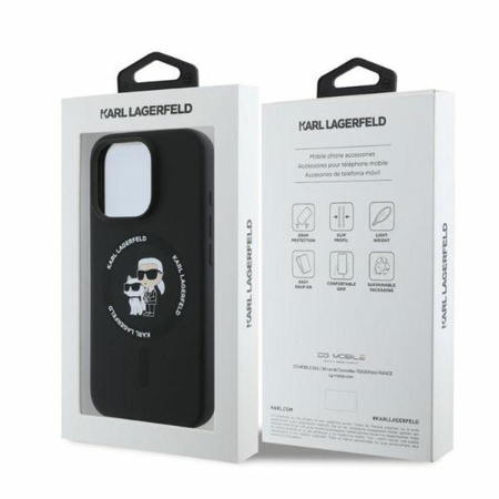 Karl Lagerfeld Silikon Karl & Choupette Ring MagSafe – Hülle für iPhone 16 Pro (schwarz)