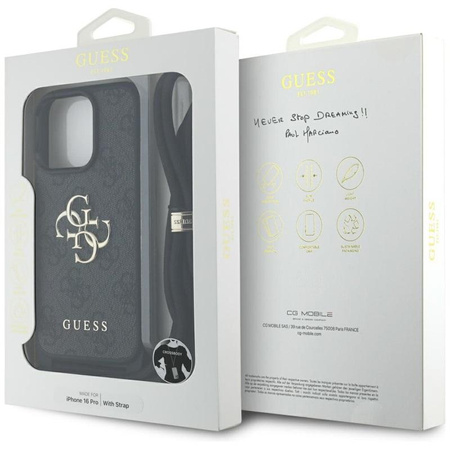 Guess 4G Big Logo Cord Strap Crossbody - pouzdro pro iPhone 16 Pro (černé)
