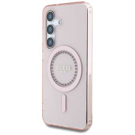 Guess Rhinestones Printed Classic Logo MagSafe - pouzdro pro Samsung Galaxy S25 (růžové)