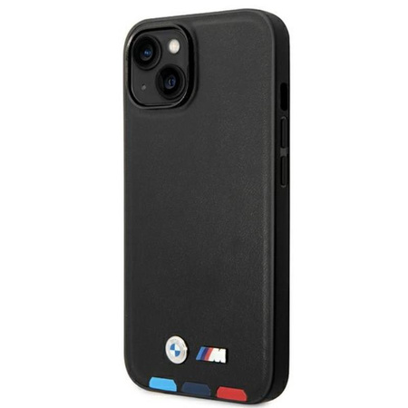 BMW Leder Hot Stamp Tricolor - iPhone 14 Plus Tasche (Schwarz)