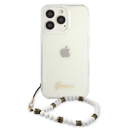 Guess White Pearl Armband - iPhone 13 Pro Max Tasche (Transparent)