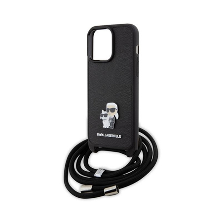 Karl Lagerfeld Crossbody Saffiano Metal Pin Karl & Choupette - Case for iPhone 15 Pro Max (Black)