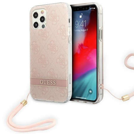 Guess 4G Print Cord - Tasche mit Lanyard iPhone 12 Pro / iPhone 12 (Pink)