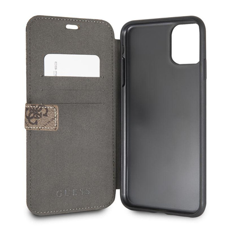 Guess Booktype 4G Charms Collection - Coque pour iPhone 11 Pro Max avec porte-cartes (marron)