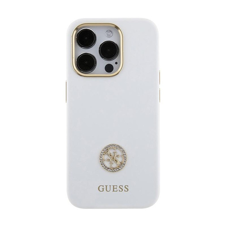 Guess Silicone Logo Strass 4G - Etui iPhone 15 Pro Max (biały)