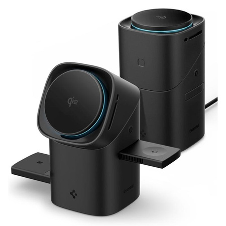 Spigen Essential EF223MS Qi2 Rotary Magnetic - 3-in-1 MagSafe Inductive Charger for iPhone, AirPods, and Apple Watch 15W (Black)