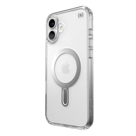 Speck Presidio Perfect-Clear ClickLock & MagSafe - iPhone 16 Plus Case (Clear / Chrome Finish / Serene Silver)