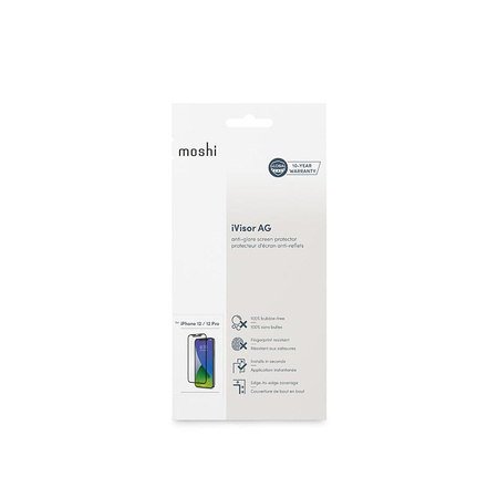 Moshi iVisor AG - Matt képernyővédő fólia iPhone 12 / iPhone 12 Pro készülékhez (fekete keret)