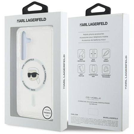 Karl Lagerfeld Button Karl Head Printed Logo MagSafe - Étui Samsung Galaxy S25 (blanc)