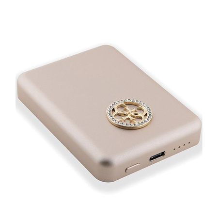 Guess 4G Strassed Metal Logo MagSafe - Induktion Power Bank 5000 mAh 15W MagSafe (Gold)