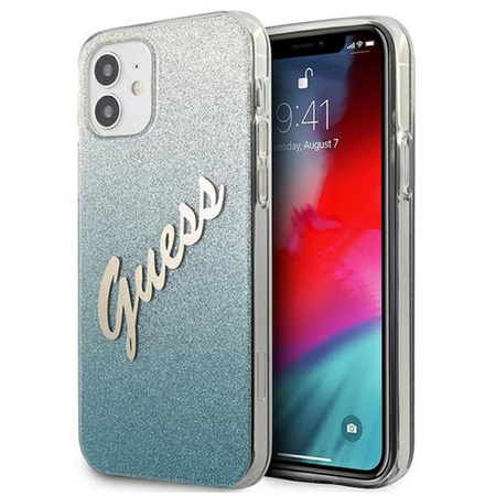 Guess Glitter Gradient Script - pouzdro pro iPhone 12 mini (modré)