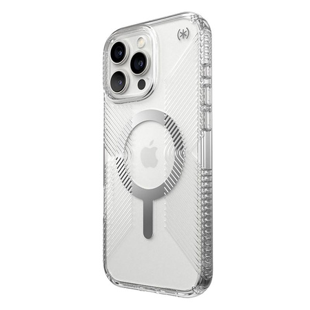 Speck Presidio Perfect-Clear Grip MagSafe - iPhone 16 Pro Max Hülle (Transparent / Chrom-Finish / Serene Silver)