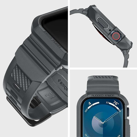 Spigen Rugged Armor Pro - Bracelet avec étui pour Apple Watch 4/5/6/7/8/9/SE 44/45 mm (Gris foncé)