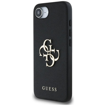 Guess Grained Big 4G Logo Small Classic Logo - Étui pour iPhone 16e (noir)
