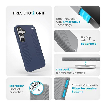 Speck Presidio2 Grip - Étui Samsung Galaxy S24+ (Bleu côtier / Gris poussière)