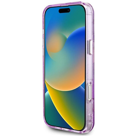 Guess Glitter Flowers Triangle Buttons MagSafe - Hülle für iPhone 16 Pro (violett)