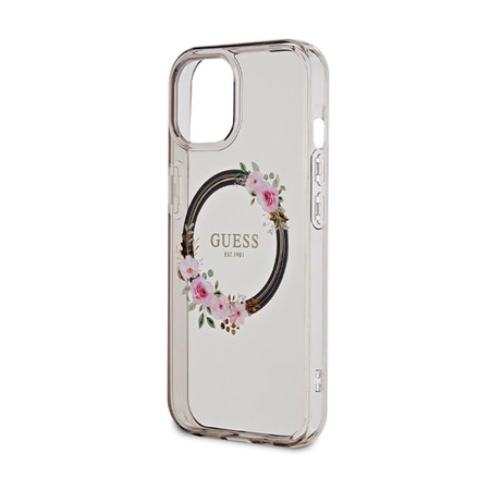 Guess IML Flowers Wreath MagSafe - Case iPhone 15 (Black)