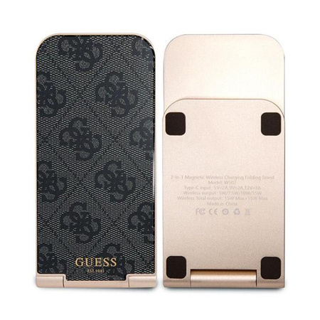 Guess 4G Pattern MagSafe - Składana ładowarka indykcyjna 2w1 z MagSafe do iPhone i AirPods 15W (czarny)