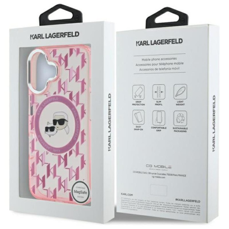 Karl Lagerfeld IML Monogram Karl & Choupette Head MagSafe - Pouzdro pro iPhone 16 (růžové)