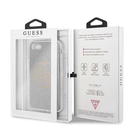 Guess Circle Glitter 4G - Coque iPhone SE 2020 / 8 / 7 (Gris clair)